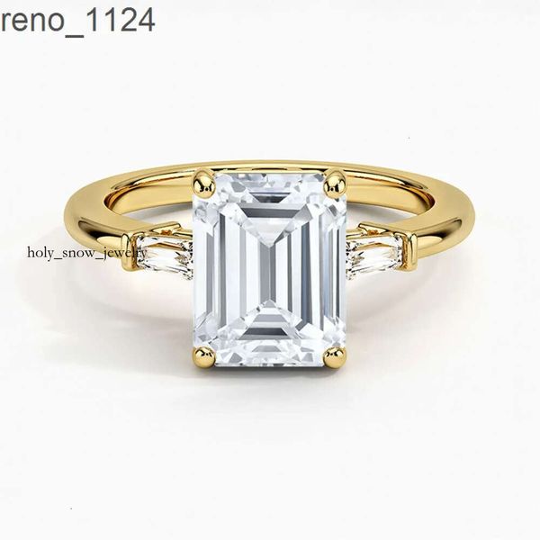Anillo de compromiso de diamante cultivado en laboratorio de oro blanco de 18k personalizado, anillo Cvd de talla esmeralda de 2,5 quilates, joyería para mujer 4690