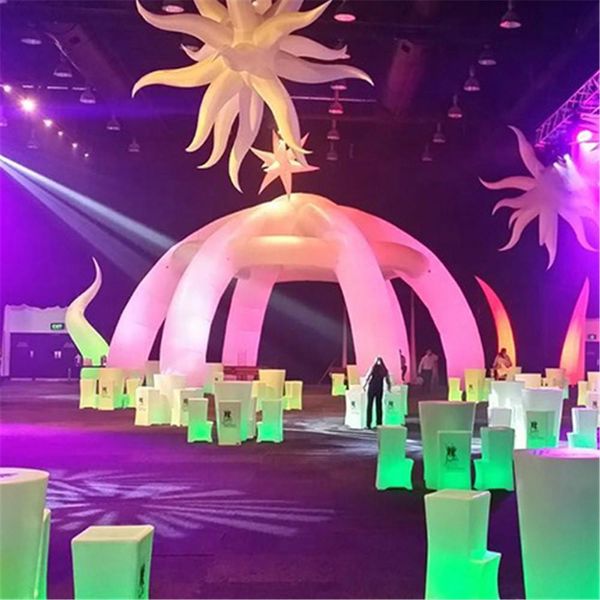 Carpa de araña inflable con estructura de edificio Oxford 210D personalizada, carpa con vigas de aire para fiesta con luces LED para escenario de DJ o centro de eventos