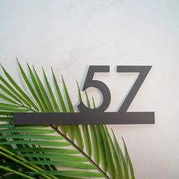 Personalizado, 25x12cm, moderno 2D, acrílico negro mate, signo de número de casa al aire libre, placas de dirección de calle para placa de puerta de casa 231226