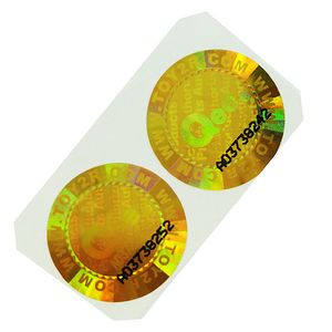 Maßgeschneiderter, 2 cm großer holografischer Goldetikettenaufkleber mit Laser-Fälschungssiegel und Seriennummern, einmal verwendet, ungültige, kaputte Sicherheitsetiketten