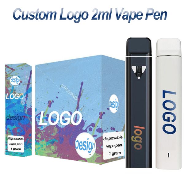 Personnalisé 2 ml jetable Vape stylo E-cigarettes Pod chariots plats huile épaisse vide OEM rechargeable 350 mah batterie bobine en céramique vaporisateur logo personnalisé boîte d'emballage de couleur