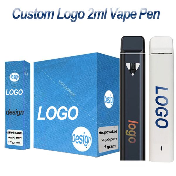 Personnalisé 2 ml Vape Pen jetables E-cigarettes Logo personnalisé Boîte d'emballage Pod Chariots plats Huile épaisse vide OEM Type-C Batterie rechargeable 350 mAh Vaporisateur à bobine en céramique