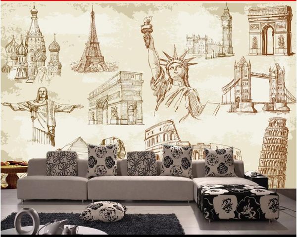 Personalizado 3D a gran escala mural fotográfico wallpaper Europea estilo retro famosa decoración papeles de la pared de fondo casa la arquitectura clásica