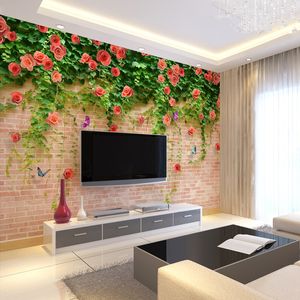 Aangepaste 3D Muurschildering Wallpaper Moderne Romantische Rose Butterfly Photo Wall Papers Beddengoed Kamer Woonkamer Sofa Achtergrond Panel Muur