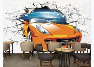 Aangepaste 3D Muurschildering Behang Foto Muurtapier Auto Thema Sportwagen Breaking Muur 3D Auto Cultuur Muur achtergrond Muurschildering behang