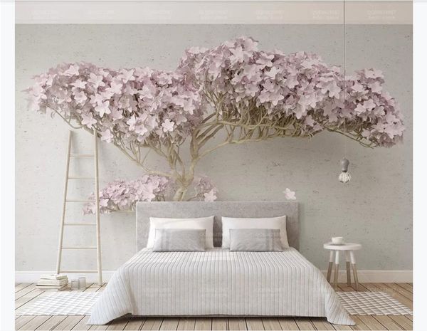 Personnalisé 3d mural papier peint photo papier peint Lilas 3d un arbre en fleurs moderne chambre tv fond mural papier peint pour murs 3s