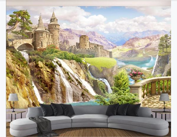 Personnalisé 3d mural papier peint photo papier peint jardin château paysage 3d chambre canapé fond papier peint mural pour murs 3d