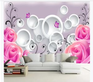 Aangepaste 3d muurschildering behang po behang Roze Roos Romantische Mode 3D Woonkamer TV Bank Achtergrond Muurschildering behang voor w8319316