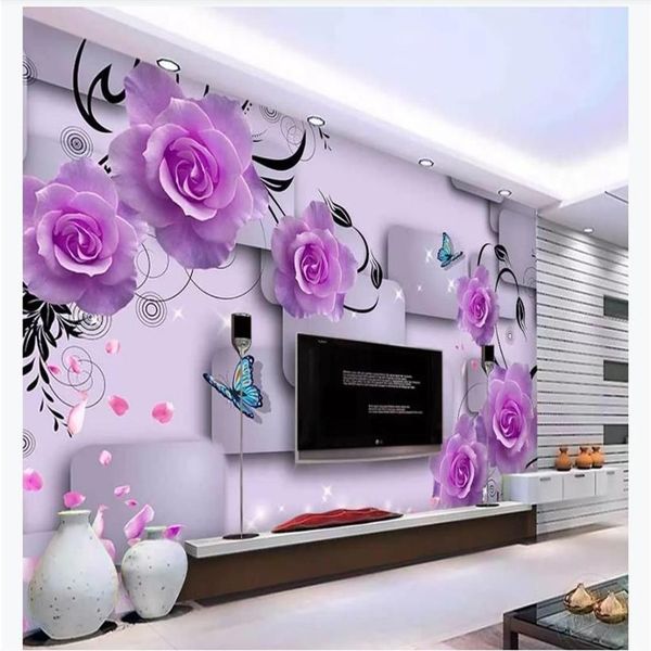 Papier peint mural 3D personnalisé POPER PORTÉ PROPLE PÉTALES DE ROSE FALLAGE FACHIE TRIBLE SHANDE 3D TV SOFA CONDITEUR W282U