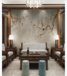 Aangepaste 3D Silk Po Murals Wallpaper Chinese Plum Blossom Magpie Art Living Room TV Achtergrond Wall Painting5562131