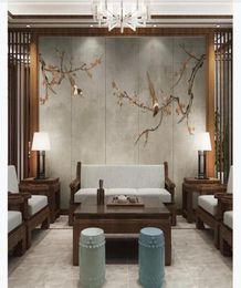 Aangepaste 3D Silk Po Murals Wallpaper Chinese Plum Blossom Magpie Art Living Room TV Achtergrond Wall Painting94383333333