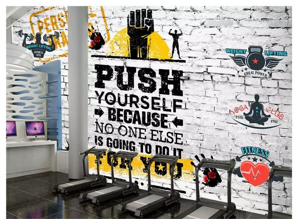 Personalizado 3D estéreo deportes gimnasio foto pared papel mural ladrillo pared ejercicio fitness club imagen fondo papel tapiz para paredes 3d