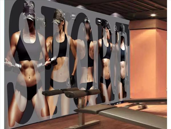 Personalizado 3D estéreo deportes gimnasio foto pared papel mural europeo y americano viento fitness belleza gimnasio fondo papel tapiz para paredes 3d