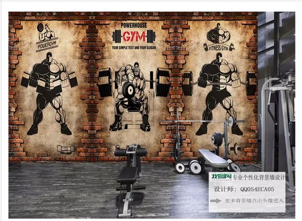 Personnalisé 3D stéréo sport gym photo papier peint mural 3d rétro brique mur vintage sport gym club musculation fond mur