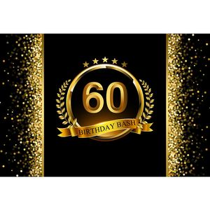 Toile de fond personnalisée pour 60e anniversaire, ruban doré imprimé noir, étoiles Bokeh à pois, thème de fête, fond de stand Photo en vinyle
