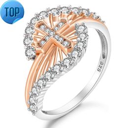 Anillo cruzado personalizado de Plata de Ley 925 8A con circonita cúbica personalizado para mujer con anillos chapados en dos tonos, joyería para mujer