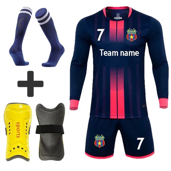 Personnalisé Adulte Enfants Football Jerseys Uniformes Survêtement Garçons Filles Vêtements De Football Ensembles De Football Gratuit Protège-tibias Pads Chaussette 240314