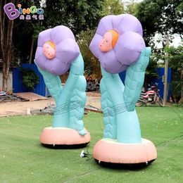 Fleurs de dessin animé gonflables publicitaires personnalisées jouets plantes de gonflage de sport avec visage pour la décoration de magasin d'événement de fête