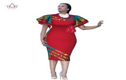 Aangepaste Afrikaanse print kleding RUFFERUKE Mouw Knie Dress Summer Women Party Drs Plus Size African Clothing 6XL BRW WY2409263V3909795