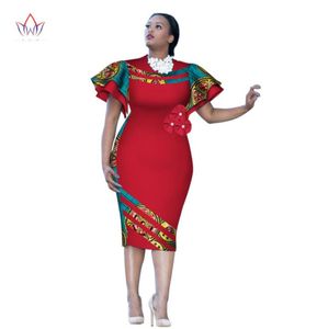 Aangepaste Afrikaanse print kleding RUFFERUKE Mouw Knie Dress zomer Dames feest Drs Plus size African Clothing 6XL BRW WY2409263V3307903