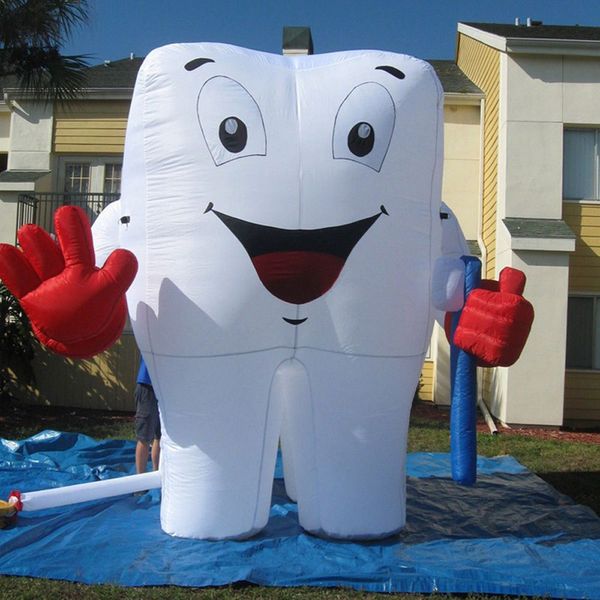 Diente inflable gigante artificial personalizado con cepillo de dientes LED White Dental Man Balloon para promoción de publicidad de dentista 5m alto