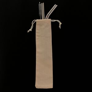 Sac personnalisé emballage pailles à boire en acier inoxydable réutilisables ensemble de pailles en métal avec brosse de nettoyage