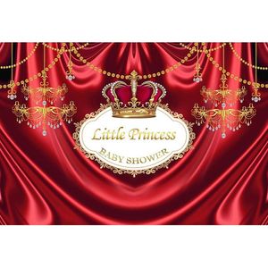 Aangepaste verjaardagsfeestje fotocabine achtergrond gedrukt rood gordijn gouden kroon kleine prinses meisje koninklijke baby shower achtergrond