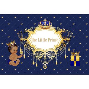 Toile de fond personnalisée pour stand Photo de fête d'anniversaire, bleu foncé imprimé, couronne dorée, garçon, petit Prince Royal, arrière-plan pour fête prénatale