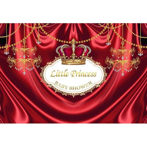 Fondo de cabina de fotos de fiesta de cumpleaños personalizado impreso cortina roja corona de oro pequeña princesa niña real Baby Shower fondo