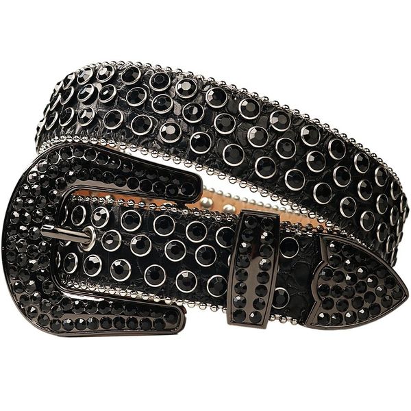 Hommes noirs personnalis￩s Bling Bling Bling Full Diamond Diamond Crocodile en cuir de taille Cristr