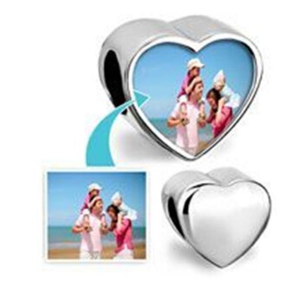 Cuentas con foto de corazón en blanco personalizadas, deslizadores de Metal de aleación, abalorios europeos sin foto, aptos para pulsera Chamilia Biagi 1861511