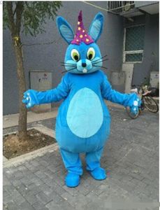 Aangepaste blauwe konijn cartoon schattig mascotte konijntje kostuum kleding winkelcentrum podiumvoorstellingen dieren mascotte kostuum feest