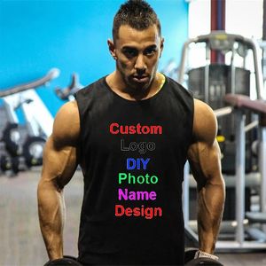 Aangepaste Merk DIY Heren Katoen Gym Tank Top Bodybuilding Mouwloos T-shirt Fitness Vest Training Kleding 240220