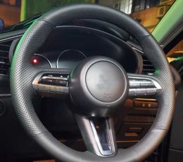 Protector personalizado para volante de coche, accesorios de coche trenzados de piel de vaca antideslizantes para Mazda 3 Axela 2019 2020 CX-30 2020 MX-30 2020