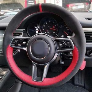 Couverture de volant de voiture personnalisée accessoires intérieurs automatiques de tresse en daim anti-dérapant pour Porsche Macan Cayenne 2015-2016