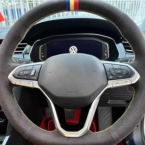 Aangepaste auto-stuurwielafdekking Anti-slip suede vlecht accessoires voor Volkswagen VW Passat B8 2019-2022 Golf 8 2020-2022
