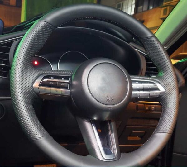 Protector personalizado para volante de coche, accesorios de coche trenzados de cuero antideslizante para Mazda 3 Axela 2019 2020 CX-30 2020 MX-30 2020