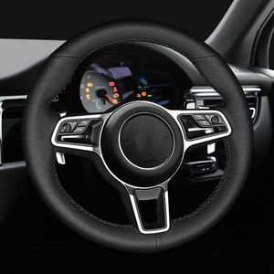 Couverture de volant de voiture personnalisée tresse en cuir artificiel anti-dérapant pour Porsche Macan Cayenne 2015-2016 accessoires de voiture