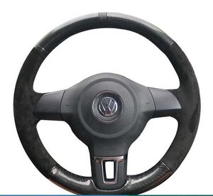Protector personalizado para volante de coche, gamuza negra antideslizante trenzada para Volkswagen Golf 6 Mk6 VW Polo Jetta MK5 Sagitar Bora Santana