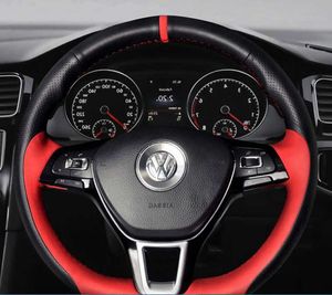 Housse de volant de voiture personnalisée en cuir véritable, pour Volkswagen VW Golf 7 Mk7, nouveau Polo Jetta Passat B8 Tiguan Sharan intérieur
