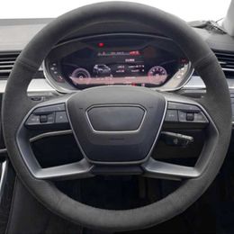 Aangepaste auto-stuurwielafdekking hand naaien niet-slip suede lederen vlecht stuurwikkel voor Audi Q7 Q5 Q3 A3 A6 Q2 A5 A7 A4