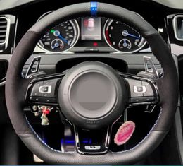 Aangepaste auto -stuurwielafdekking hand naaien vlecht suede voor Volkswagen Golf 7 GTI Golf R MK7 VW Polo GTI Scirocco 2015 2016