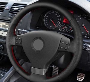 Housse de volant de voiture personnalisée, couture à la main, accessoires de voiture antidérapants pour Volkswagen Golf 5 Mk5 Passat B6 Tiguan 2007 – 2011