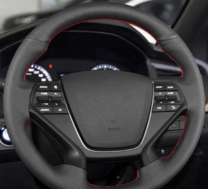Protector personalizado para volante de coche, accesorios trenzados de cuero antideslizantes para costura a mano, para Hyundai Sonata 9 2015-2017