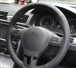 Housse de volant de voiture personnalisée, cuir artificiel cousu à la main, pour Volkswagen VW Golf Tiguan Passat B7 Passat CC Touran