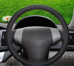 Protector personalizado para volante de coche, trenza de costura a mano, cuero genuino para Hyundai Elantra 2008-2010, accesorios interiores para automóviles