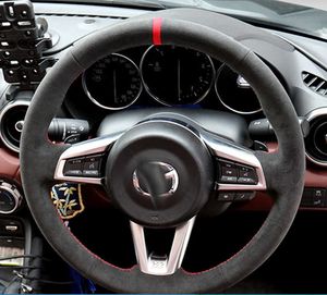 Aangepaste auto-stuurwielafdekking hand naaien niet-slip suede lederen vlecht voor Mazda MX-5 MX5 2016 2017 2018 2019 2020