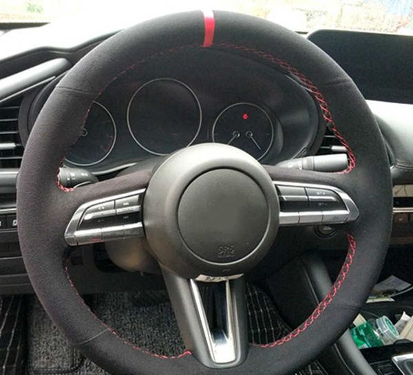 Cubierta personalizada del volante para automóviles de gamuza de costura a mano para Mazda CX-30 CX30 2019-2020 Mazda 3 Axela 2019-2020