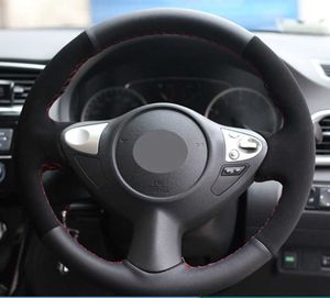 Aangepaste auto-stuurwielafdekking Non-slip suede voor Infiniti FX FX35 FX37 FX50 2009-2013 QX70 Nissan Juke 370Z Opmerking
