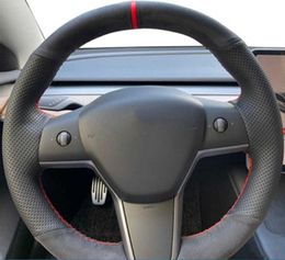 Couverture de volant de voiture personnalisée direction anti-dérapant daim tresse accessoires de voiture pour Tesla modèle 3 2017 2018 2019 2020 2021